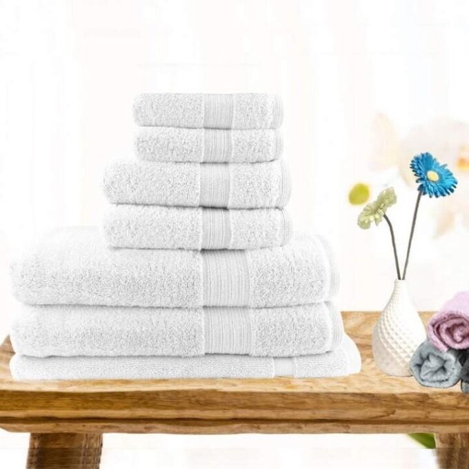 Light Weight Soft Premium Cotton Bath Towel 7 Piece White Towel Pack By Softouch