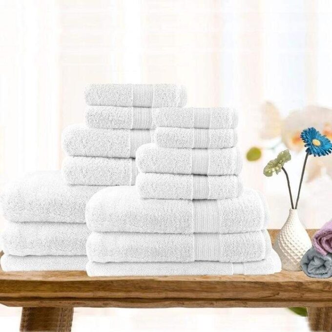 Light Weight Soft Premium Cotton Bath Towel 14 Piece White Towel Pack By Softouch
